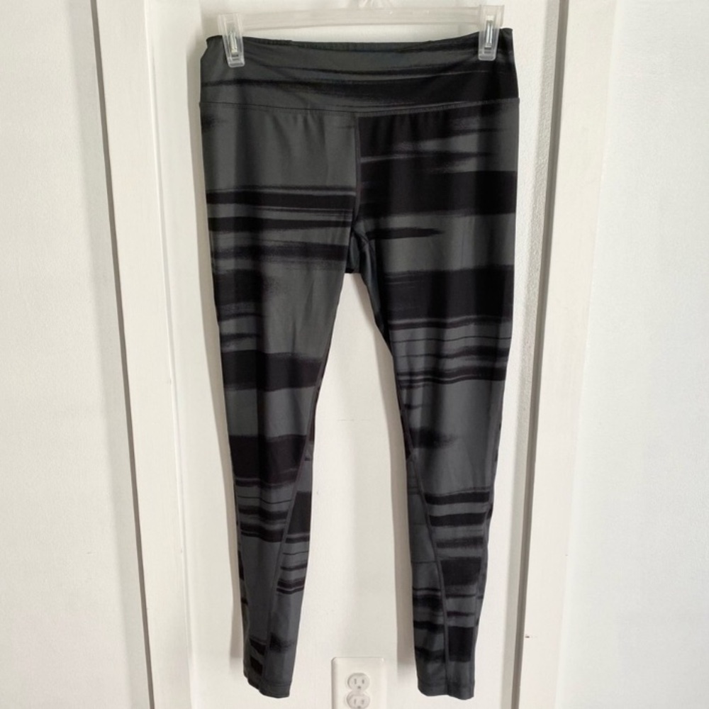 Z by Zella Black Gray Abstract Geometric Patterned Full Length Leggings Sz L